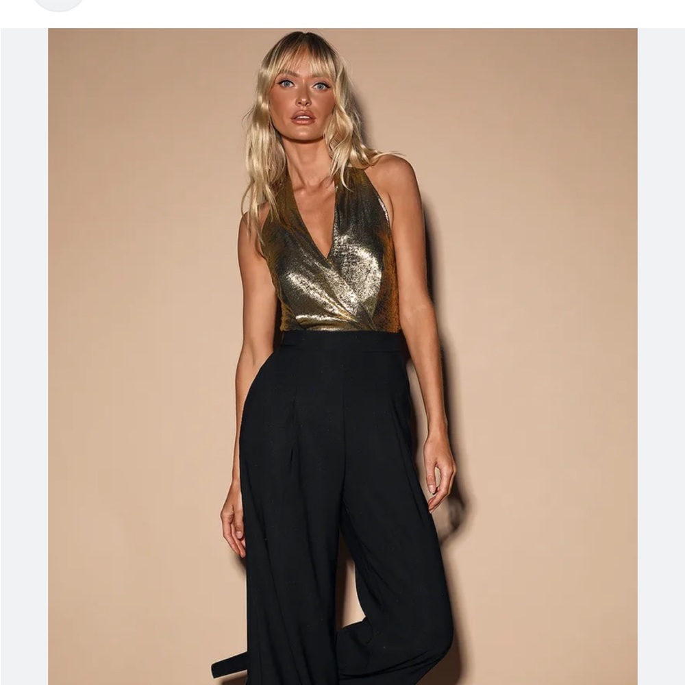 Brand New J.O.A. Black and Gold jumpsuit
